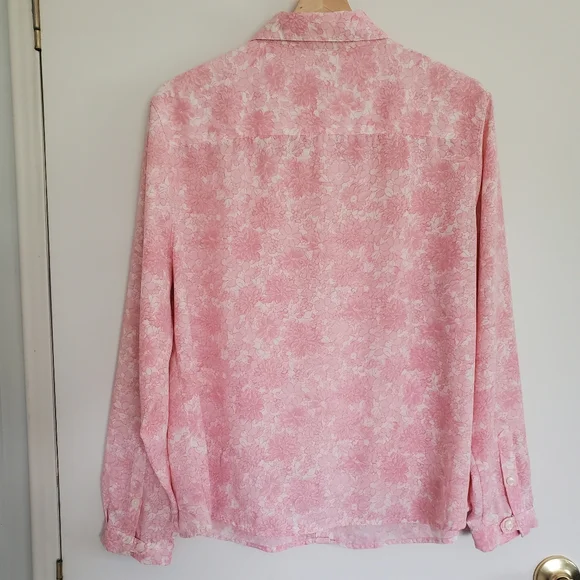 Vintage Polyester Shirt Women's L Pink Floral All Over Print - Picture 7 of 12